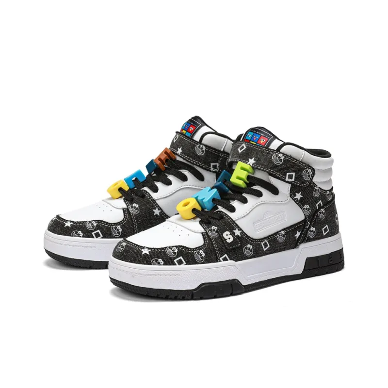 SESAME STREET Skateboard Shoes Unisex High Top Black & White/Denim Blue/Beige Apricot/Black-7