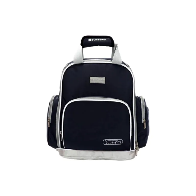SUISSEWIN Polyester Mommy Bag Portable Backpack Regular Unisex Black/Red-1