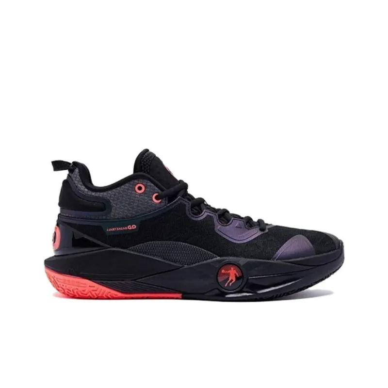 QIAODAN Battle Blade 6PRO Shock Absorbers With Slip Resistant Features High Top Basketball Shoes Men's Black Pink-1