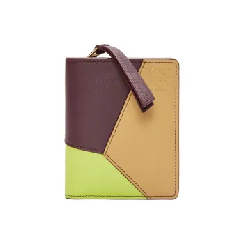 LOEWE Puzzle Classic Calfskin Wallet Women's Sahara Blend With Burgundy And Nutmeg