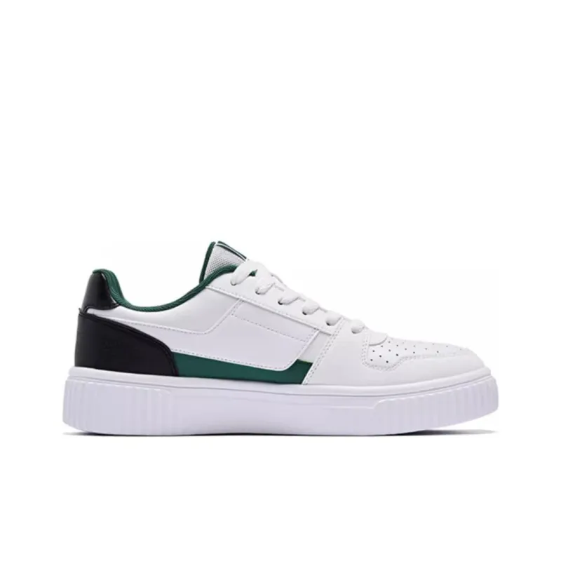 QIAODAN Slip Resistant Shock Absorbers With Abrasion Resistant Properties Low Top Skateboard Shoes Men's White Green-1