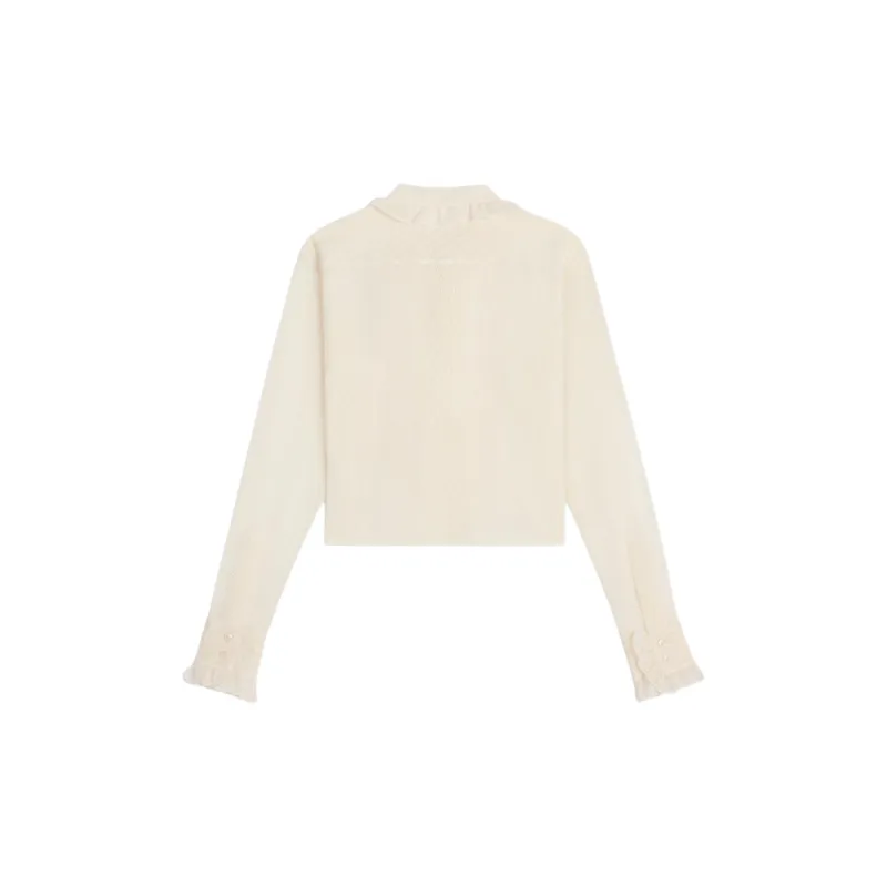CELINE Romy Cropped Shirt In Lace And Cotton-1