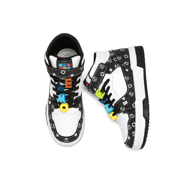 SESAME STREET Skateboard Shoes Unisex High Top Black & White/Denim Blue/Beige Apricot/Black-10