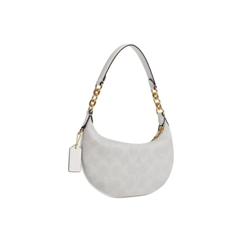 COACH Payton Coated Canvas With Leather Shoulder Bag Handbag Small Size Women's Gold & Chalk & Glacier White-1
