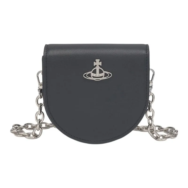 Vivienne Westwood Cow Leather Saddle Bag, Fanny Pack, Shoulder Bag, Crossbody Bag Nano Women's Black-0