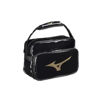 Mizuno Synthetic Leather One Shoulder Handbags Unisex Black & Gold
