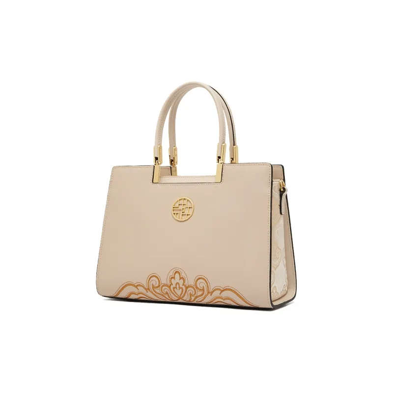 Geshiman Cow Leather Handbag Regular Women's Ecru/Royal Blue/Apricot/Burgundy-6