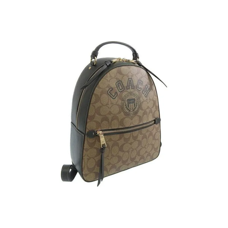 COACH Jordyn Coated Canvas With Smooth Leather Backpack Large Size Women's Khaki-1
