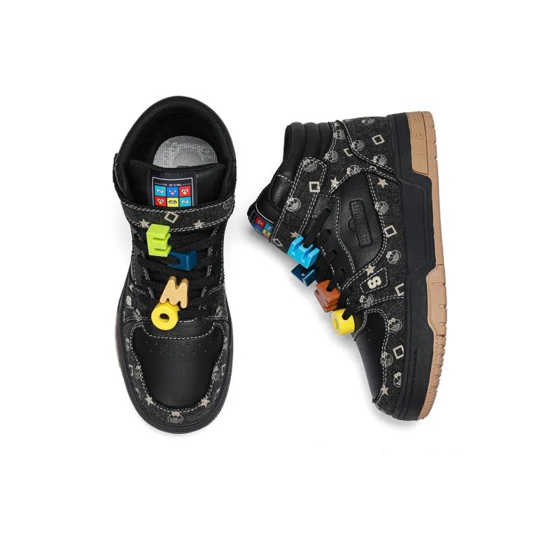 SESAME STREET Skateboard Shoes Unisex High Top Black & White/Denim Blue/Beige Apricot/Black-3