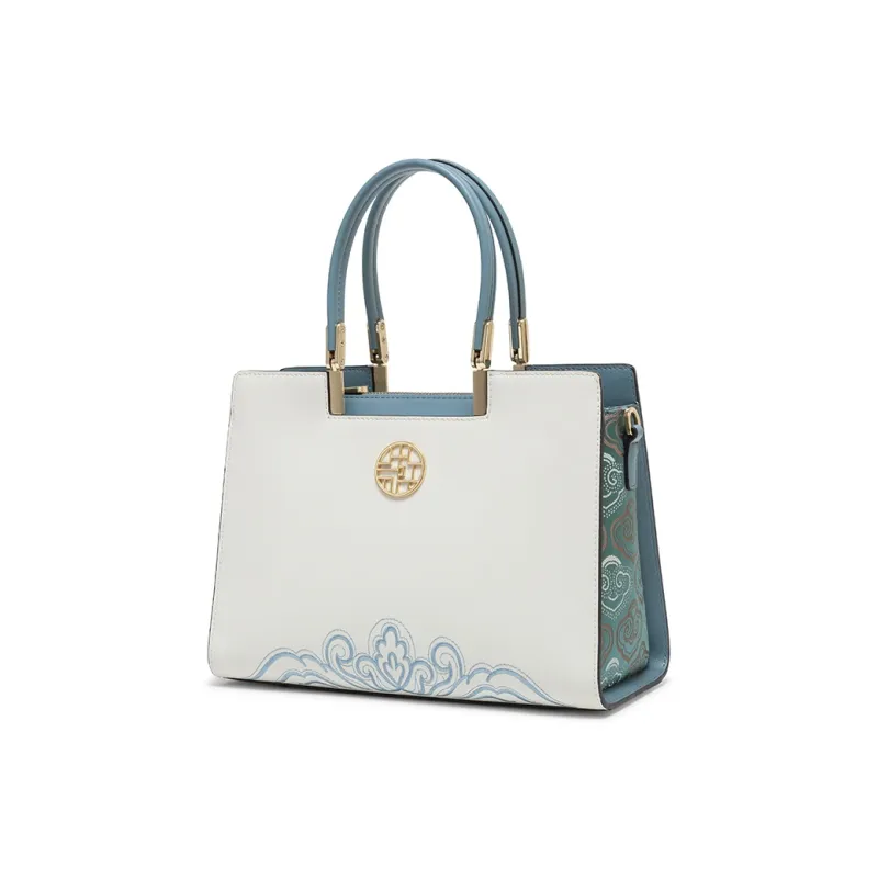 Geshiman Cow Leather Handbag Regular Women's Ecru/Royal Blue/Apricot/Burgundy-2