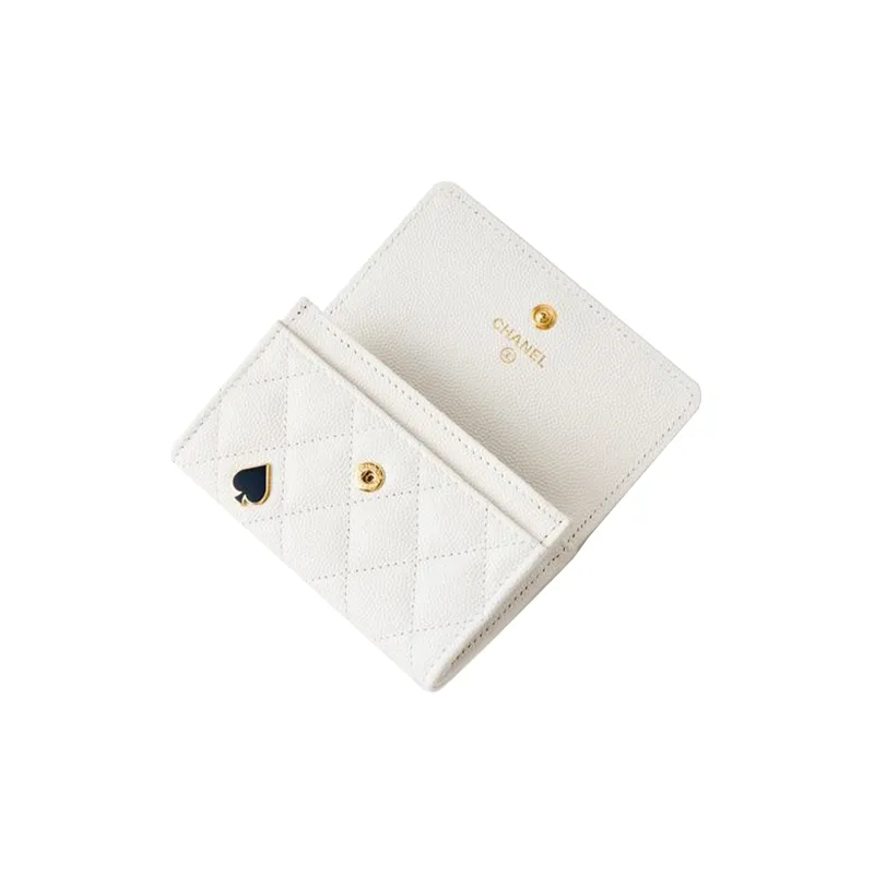 CHANEL Leather Card Holder Regular Unisex White-3