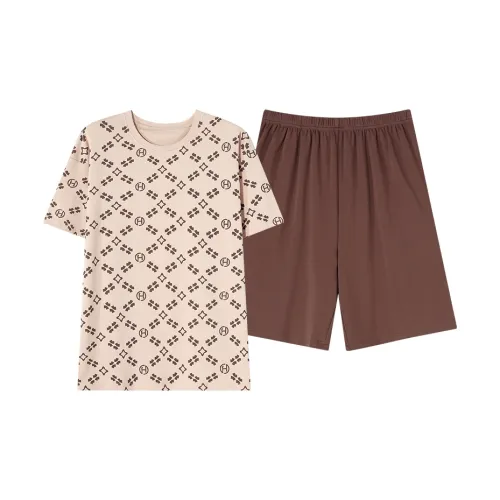 Pretty Lady Pajama Set Men's Khaki All Over Print