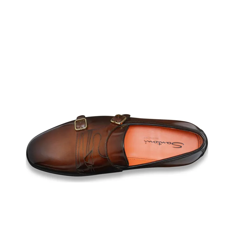 Santoni Double Buckled Almond Toe Loafers-3