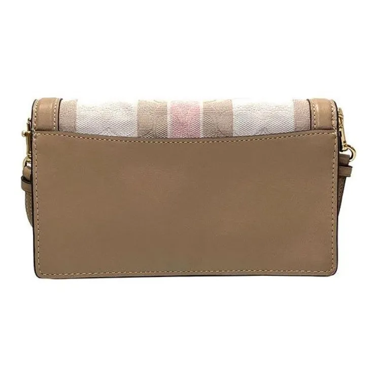 COACH Jacquard Canvas With Leather Small Square Bag, Crossbody Bag Trumpets Women's Khaki & Multicolor Stripes-6