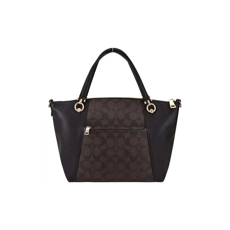 COACH Kacey Canvas Leather Dumpling Bag Handbag Shoulder Bag Crossbody Bag Small Size Women's Dark Brown & Black-2