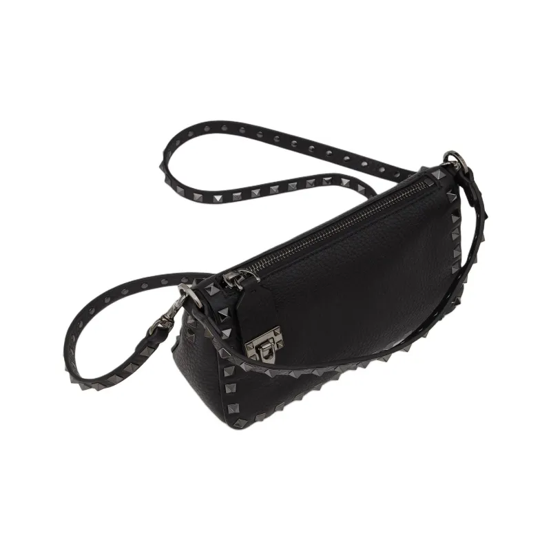 Valentino ROCKSTUD Grain Calfskin Shoulder Bag, Crossbody Bag, Handbag Trumpets Women's Black-4