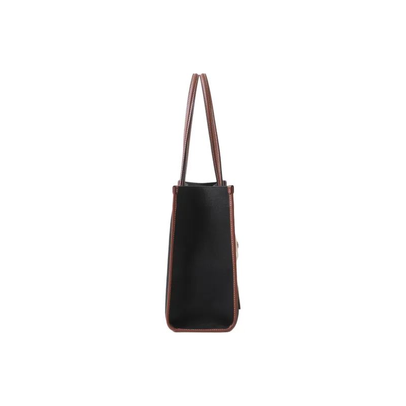 Burberry Vintage Canvas With Calfskin Tote Bag, Shopping Bag, Handbag Trumpets Women's Black/Brown-3