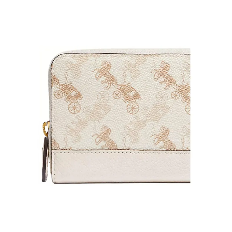 COACH Accordion Zip Coated Canvas With Leather Zip Closure Long Clutch Wallet Small Size Women's Chalk White-3