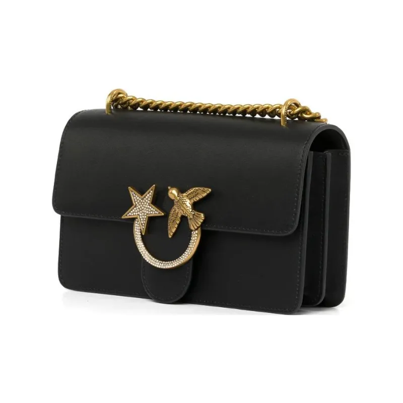 PINKO LOVE Series Leather Crossbody Bag, Shoulder Bag Women's Black-5