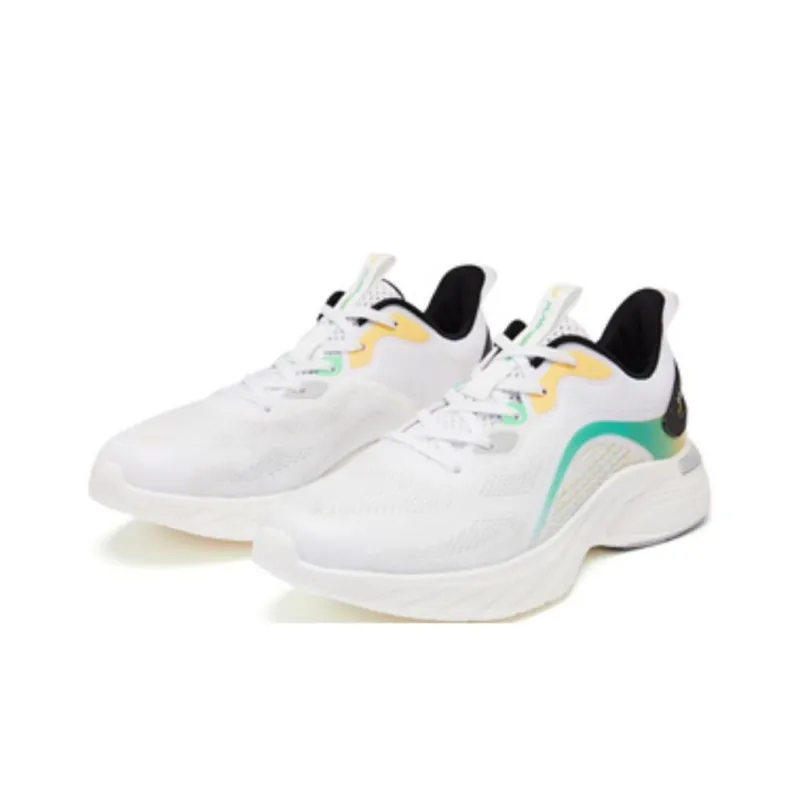 QIAODAN Cushioning Wear-Resistant Low-Top Running Shoes Men's White Green Yellow-2