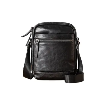 Back Step Top Grain Vegetable Tanned Cow Leather Genuine Leather Shoulder Bag, Crossbody Bag Unisex Black