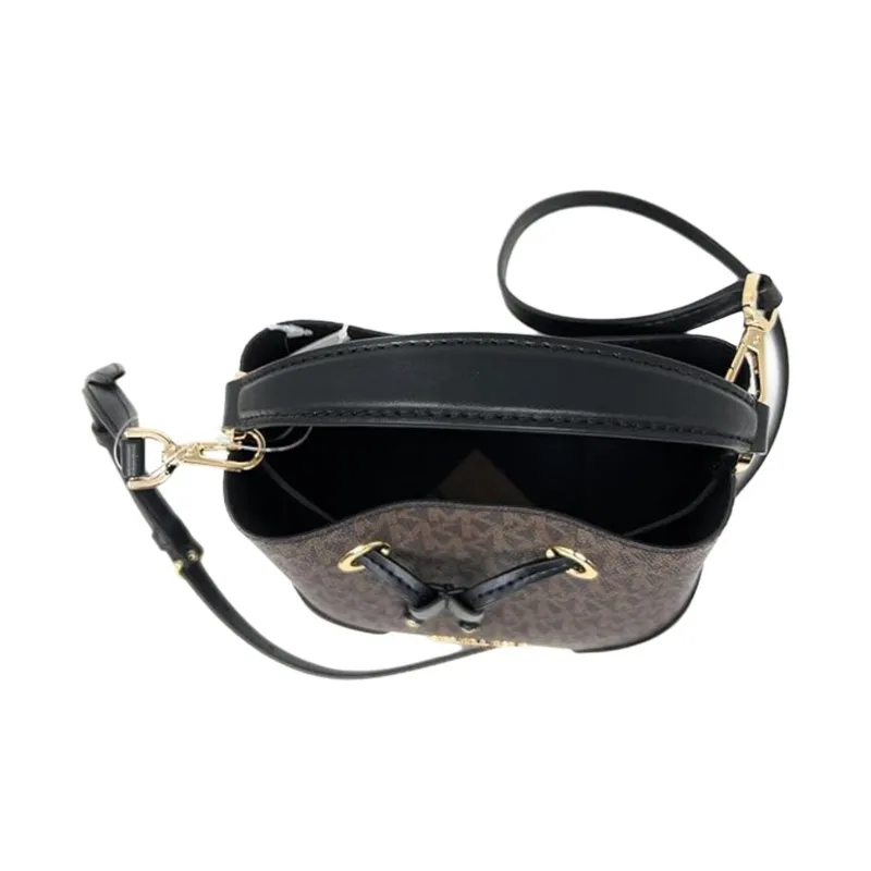 MICHAEL KORS Mercer PVC Bucket Bag, Shoulder Bag, Crossbody Bag, Handbag Trumpets Women's Brown & Black-4