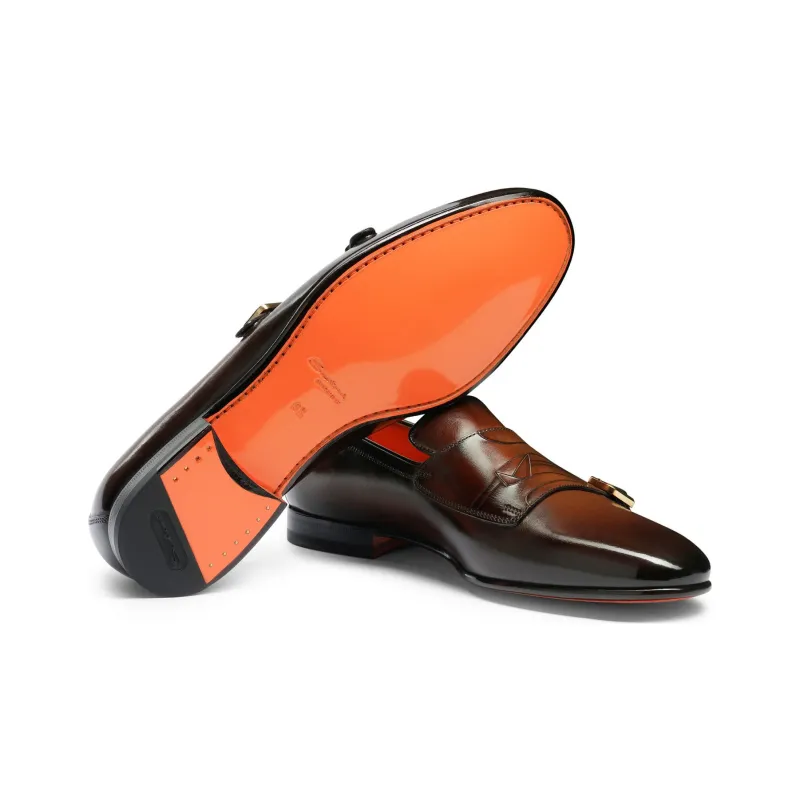 Santoni Double Buckled Almond Toe Loafers-4