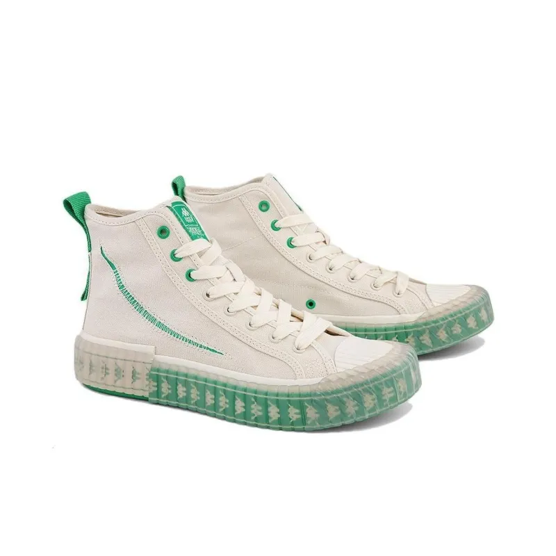 HAIZEIWANG x Kappa Anti Slip And Wear Resistant Lightweight Balance High Top Canvas Shoes Unisex White Green-2