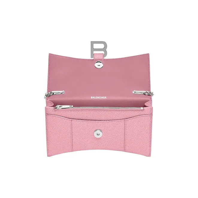 Balenciaga Hourglass Xs Wallet On Chain In Sparkling Fabric Pink-5