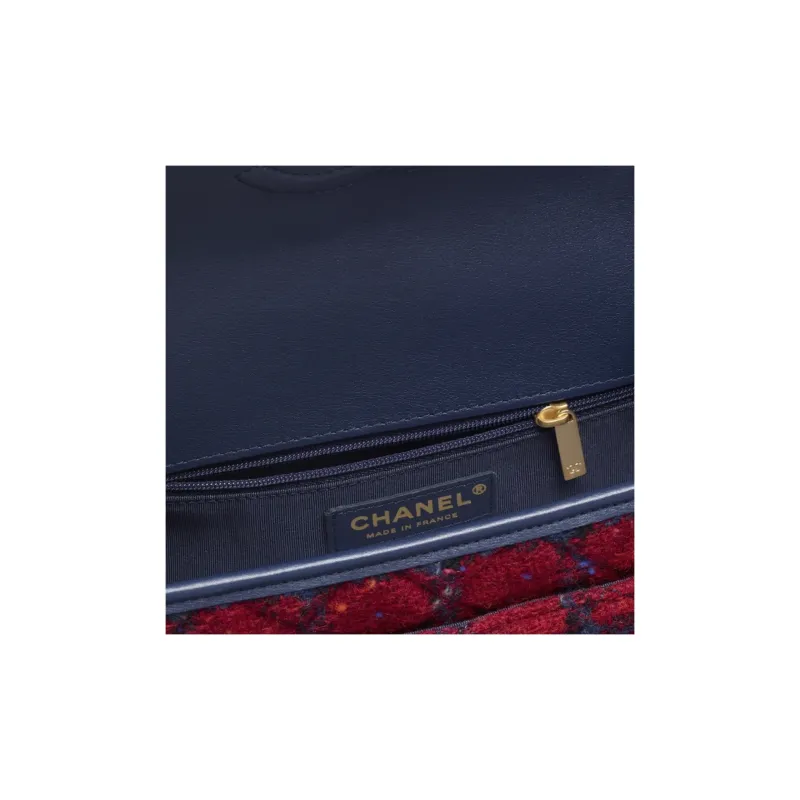 CHANEL Wool With Woolen Handbag, Shoulder Bag, Crossbody Bag Trumpets Women's Red & Marine Blue-3