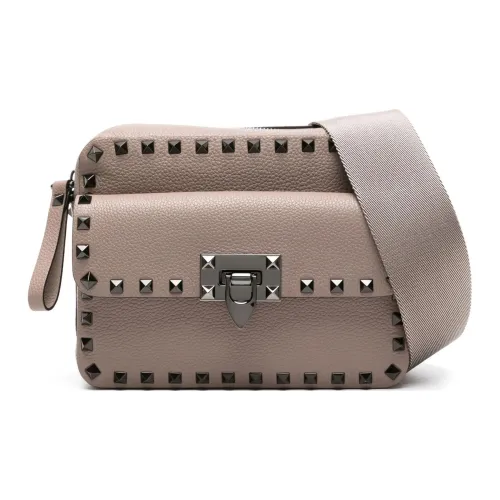 Valentino Rockstud Calfskin Messenger Bag, Shoulder Bag, Crossbody Bag Women's Taupe
