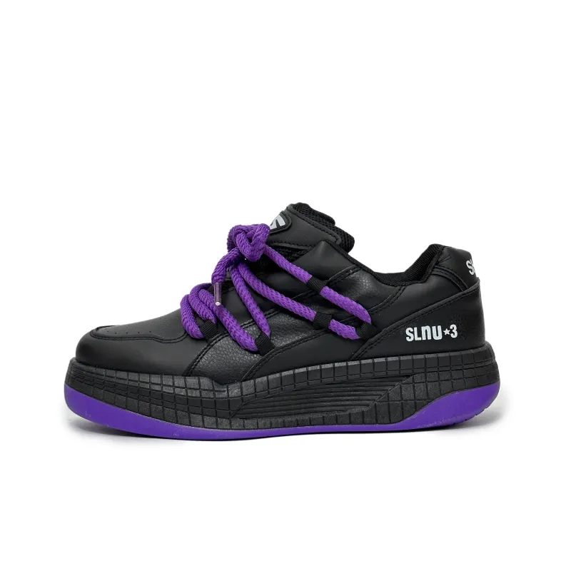 SLNU 3 Coverage Slip Resistant Cushioning Wear Resistant Height Increasing Low Top Skateboard Shoes Men's Black Purple-0