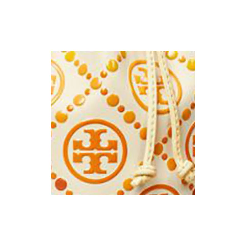 TORY BURCH Leather Bucket Bag, Shoulder Bag, Crossbody Bag, Handbag Mini Women's Ivory & Orange-5