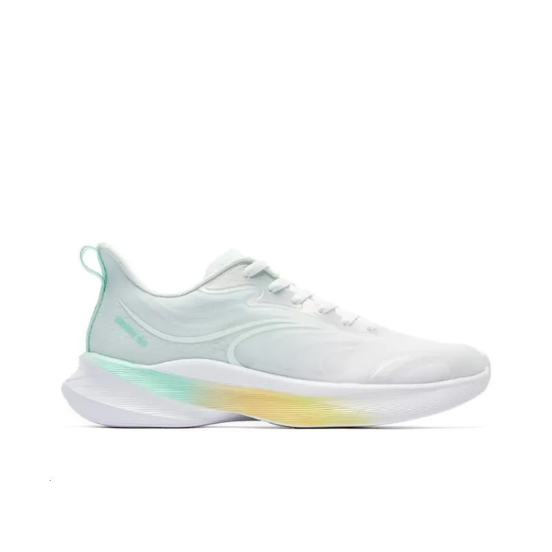 QIAODAN Slip Resistant, Abrasion Resistant, Breathable Low Top Running Shoes Men's White Green Yellow-1