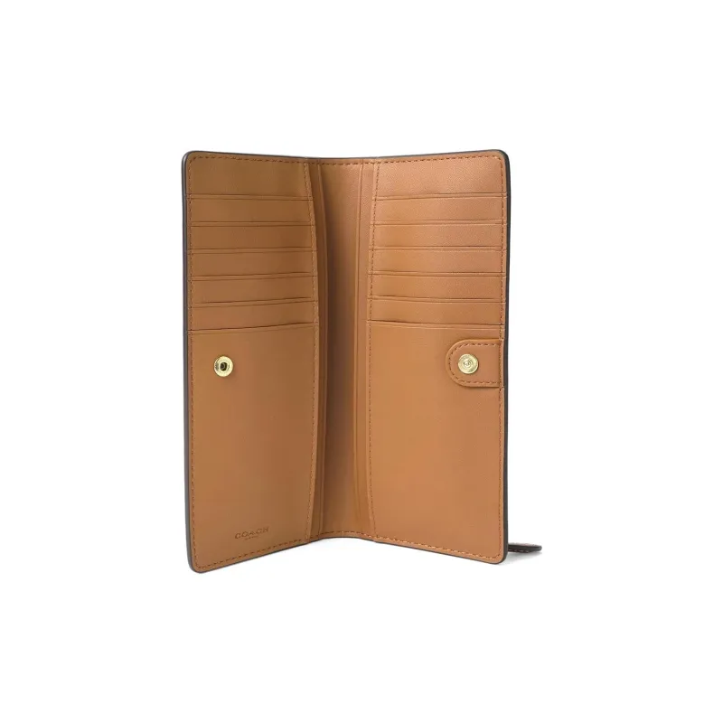 COACH Slim Wallet Coated Canvas With Smooth Leather Card Holder, Wallet Regular Women's Khaki-4