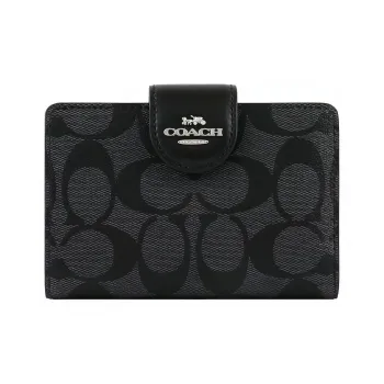 COACH Corner Zip PVC Wrist Bag Clutch Pochette Wallet Women's Charcoal Black