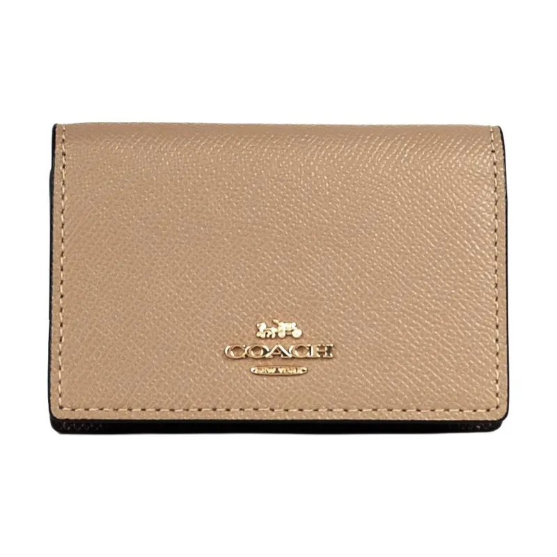 COACH Card Case Litchi Grain Leather Business Card Holder Wallet Women's Umber-3