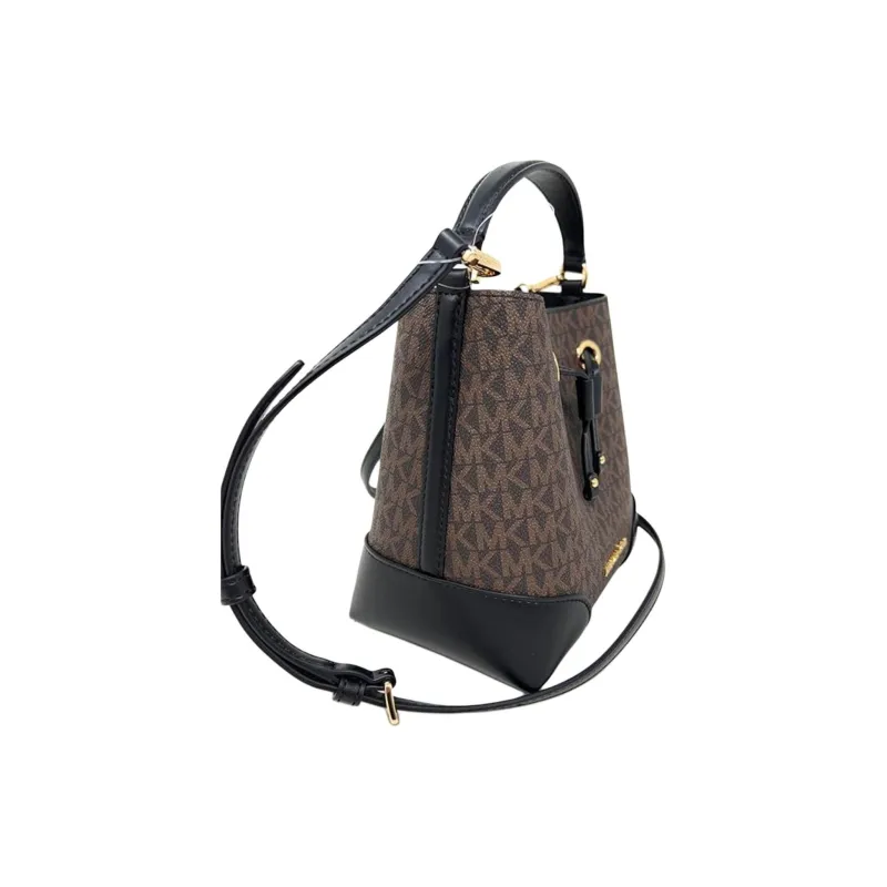 MICHAEL KORS Mercer PVC Bucket Bag, Shoulder Bag, Crossbody Bag, Handbag Trumpets Women's Brown & Black-1