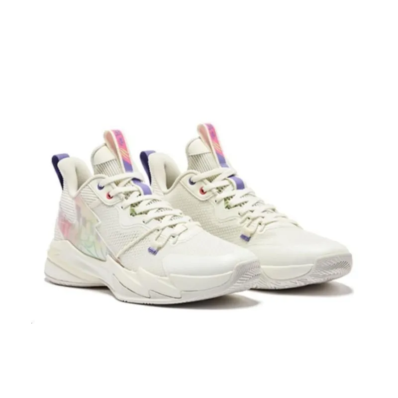 QIAODAN Broken Shadow 4.0 Basketball Shoes Men Low Top Ivory White-2