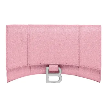 Balenciaga Hourglass Xs Wallet On Chain In Sparkling Fabric Pink