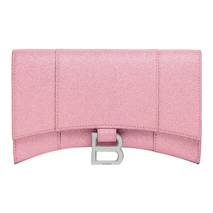 Balenciaga Hourglass Xs Wallet On Chain In Sparkling Fabric Pink-0