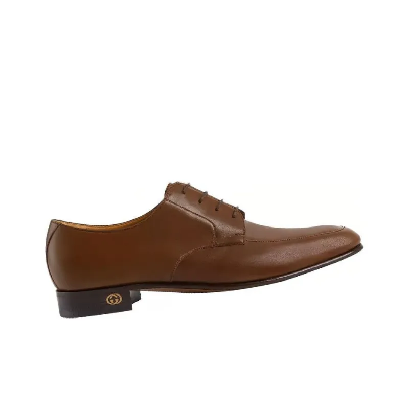 GUCCI Leather Lace up Shoes Brown-2
