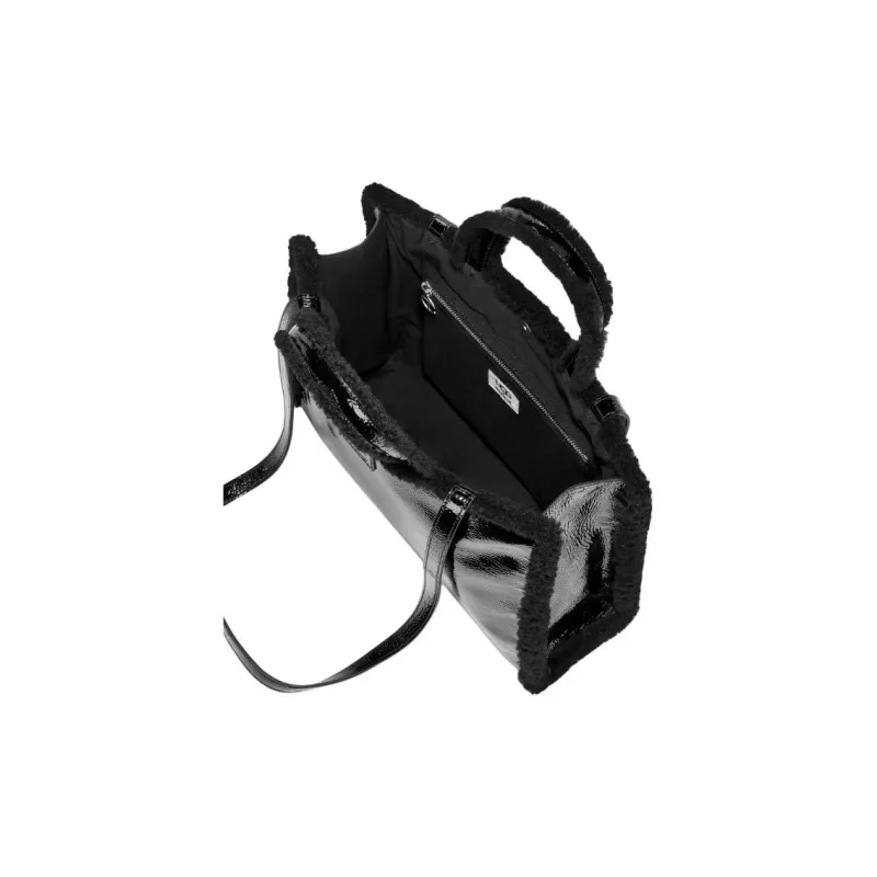 UGG Wrinkled Patent Leather Tote Bag Shopping Bag Shoulder Bag Crossbody Bag Handbag Medium Size Unisex Black-3
