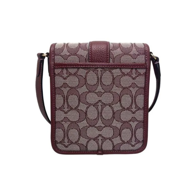 COACH Lonnie Jacquard Fabric With Pebbled Leather Shoulder Bag, Crossbody Bag Mini Women's Burgundy-2