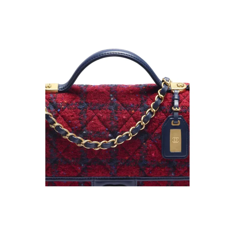 CHANEL Wool With Woolen Handbag, Shoulder Bag, Crossbody Bag Trumpets Women's Red & Marine Blue-4