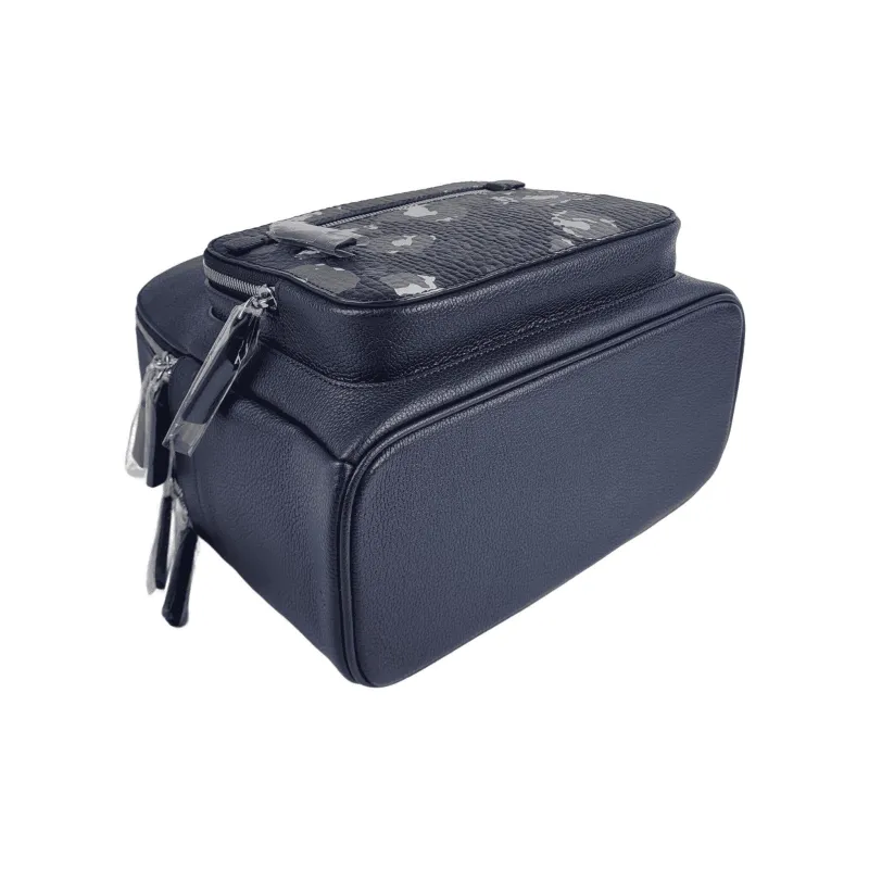 MCM Leather Backpack Small Size Men's Dark Blue-4
