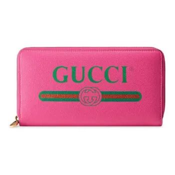 GUCCI Leather Long Zip Closure Wallet Unisex Fuchsia