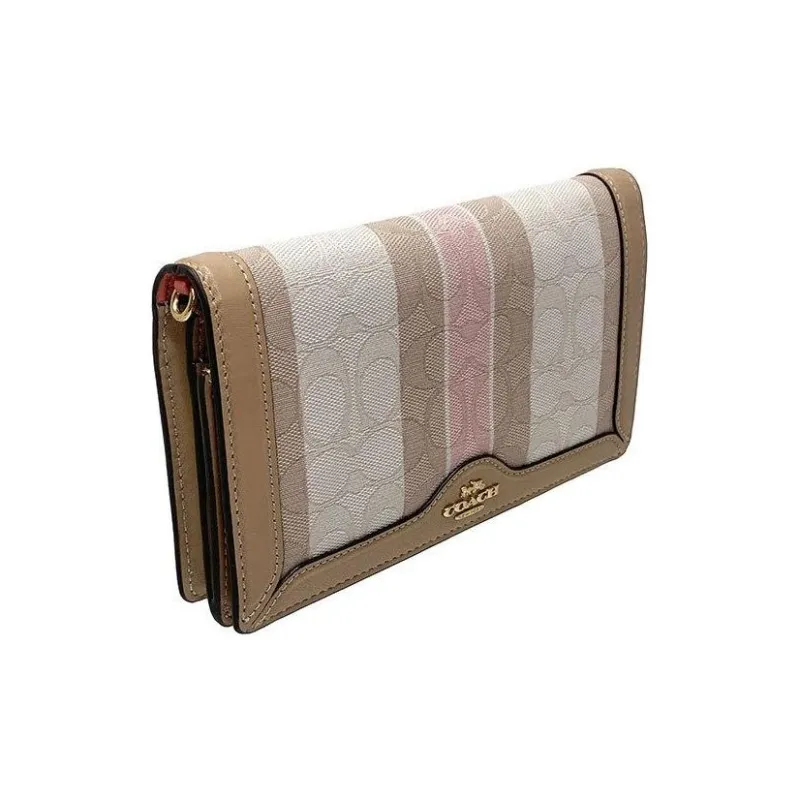 COACH Jacquard Canvas With Leather Small Square Bag, Crossbody Bag Trumpets Women's Khaki & Multicolor Stripes-4