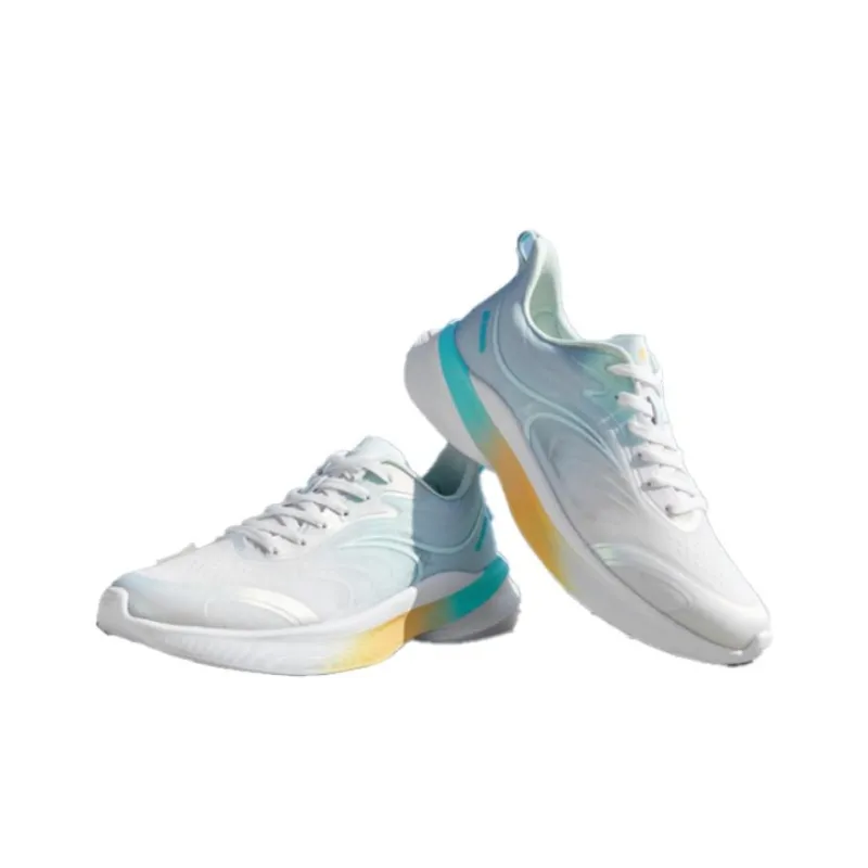QIAODAN Slip Resistant, Abrasion Resistant, Breathable Low Top Running Shoes Men's White Green Yellow-2