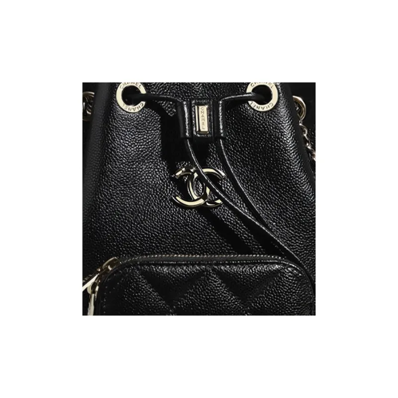 CHANEL Grain Embossed Caviar Calfskin & Metal Bucket Bag, Handbag, Shoulder Bag Women's Black-4